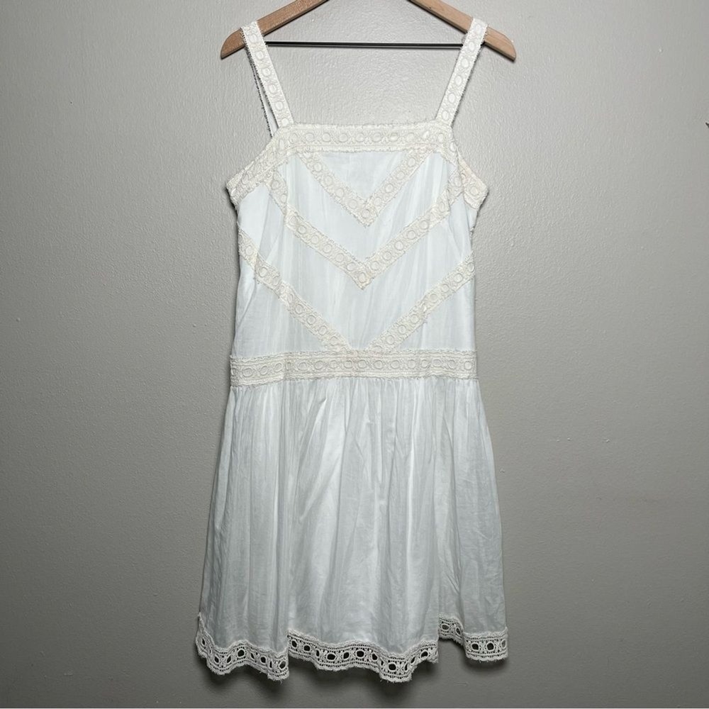 Ann Taylor Women Cotton Silk Dress 10 White Eyelet Lace Whimsical Ethereal Event